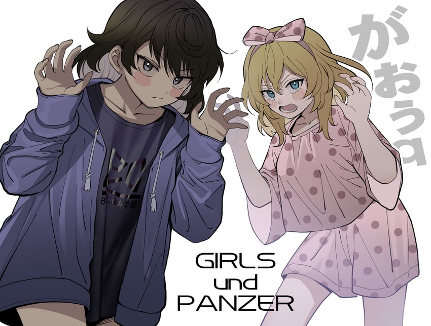 andou and oshida (girls und panzer) drawn by machishita_atake