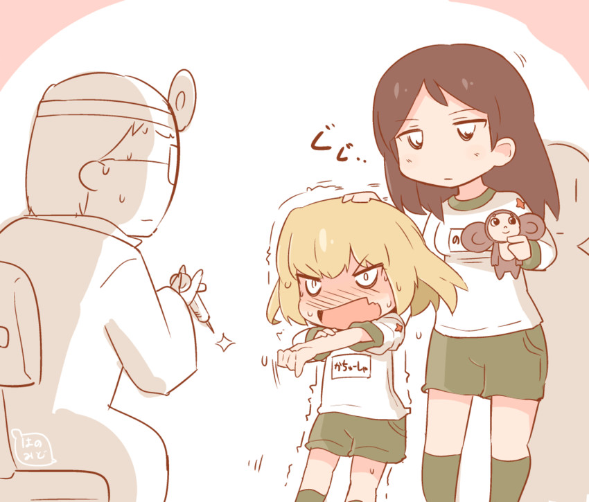 katyusha, nonna, and cheburashka (girls und panzer and 1 more) drawn by hanomido