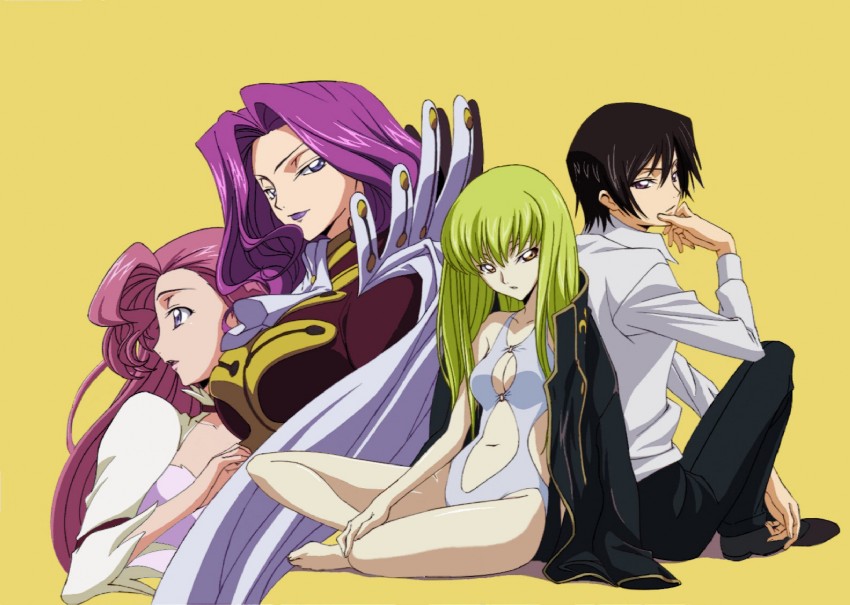 c.c., lelouch vi britannia, euphemia li britannia, and cornelia li britannia (code geass) drawn by chiba_yuriko and tabata_hisayuki