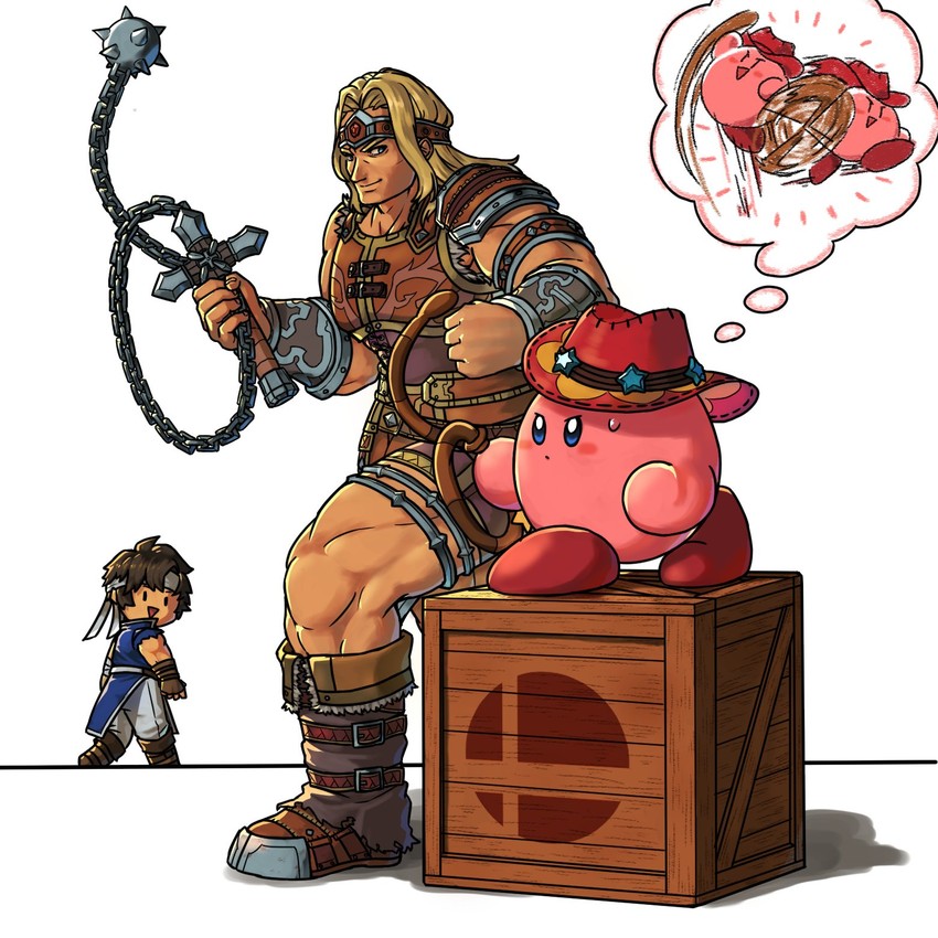kirby, richter belmont, simon belmont, and whip kirby (kirby and 3 more) drawn by ia_takame