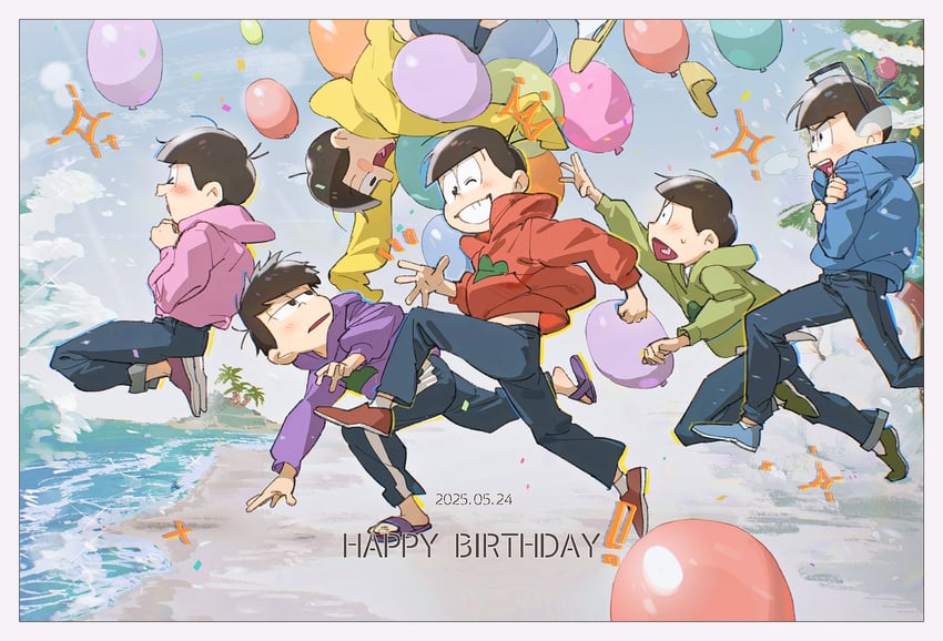 matsuno osomatsu, matsuno karamatsu, matsuno ichimatsu, matsuno jyushimatsu, matsuno choromatsu, and 1 more (osomatsu and 1 more) drawn by metirikonn
