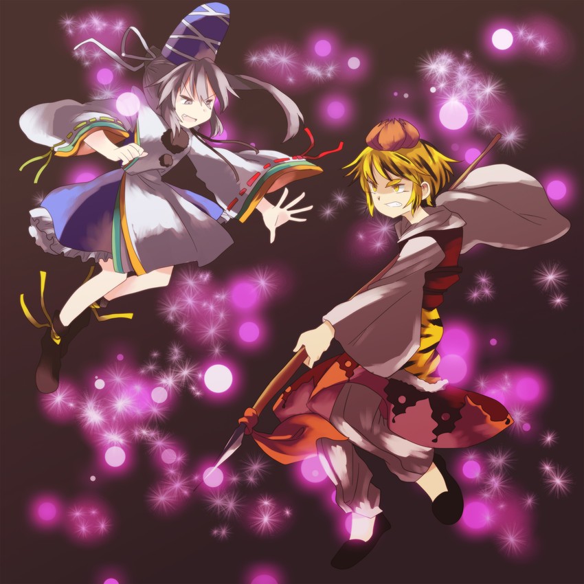 mononobe no futo and toramaru shou (touhou) drawn by hachi_(8bit_canvas)