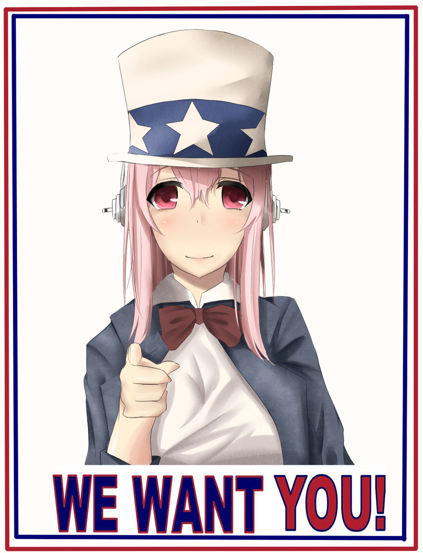 super sonico and uncle sam (nitroplus and 1 more) drawn by rokukatamari