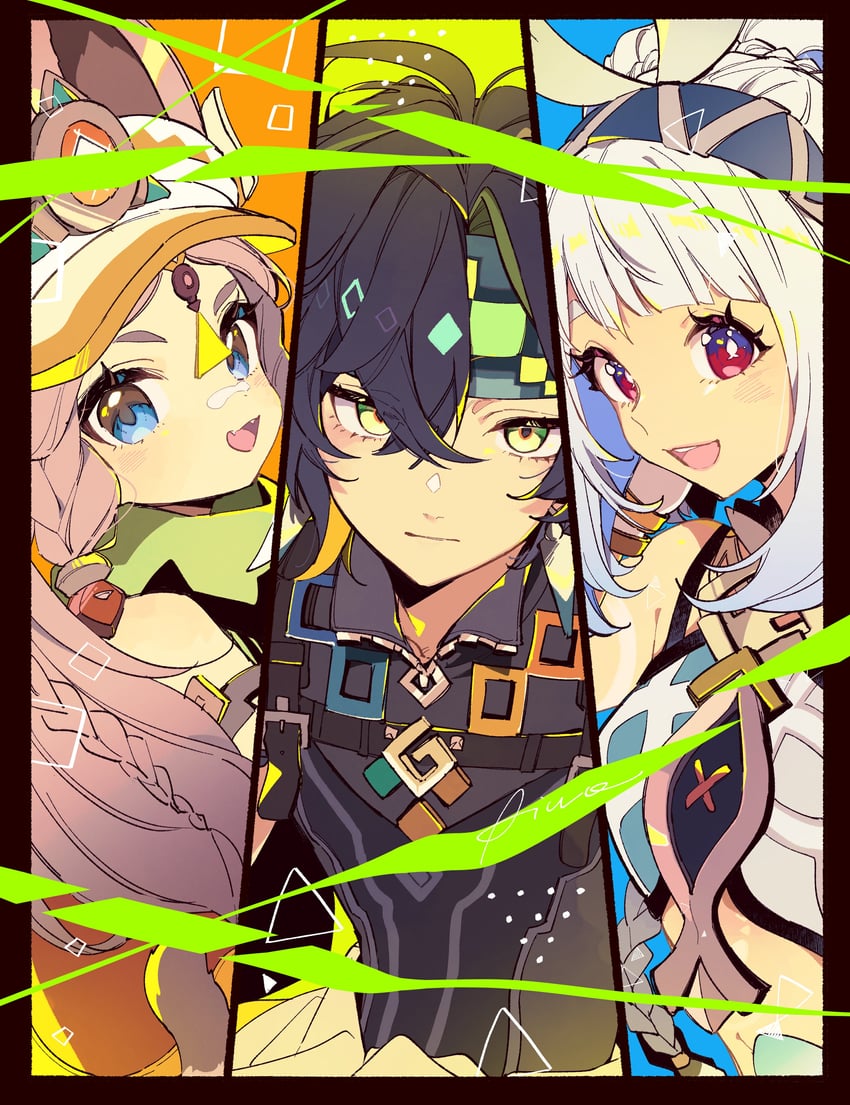 mualani, kinich, and kachina (genshin impact) drawn by aiwo_o_lite