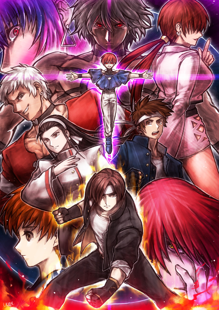 leona heidern, shermie, yagami iori, kusanagi kyou, kagura chizuru, and 5 more (the king of fighters and 1 more) drawn by food_fighter_441