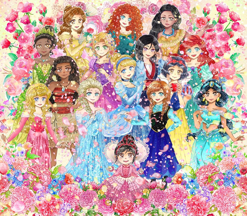 elsa, anna, ariel, rapunzel, snow white, and 9 more (frozen and 13 more) drawn by 87854424