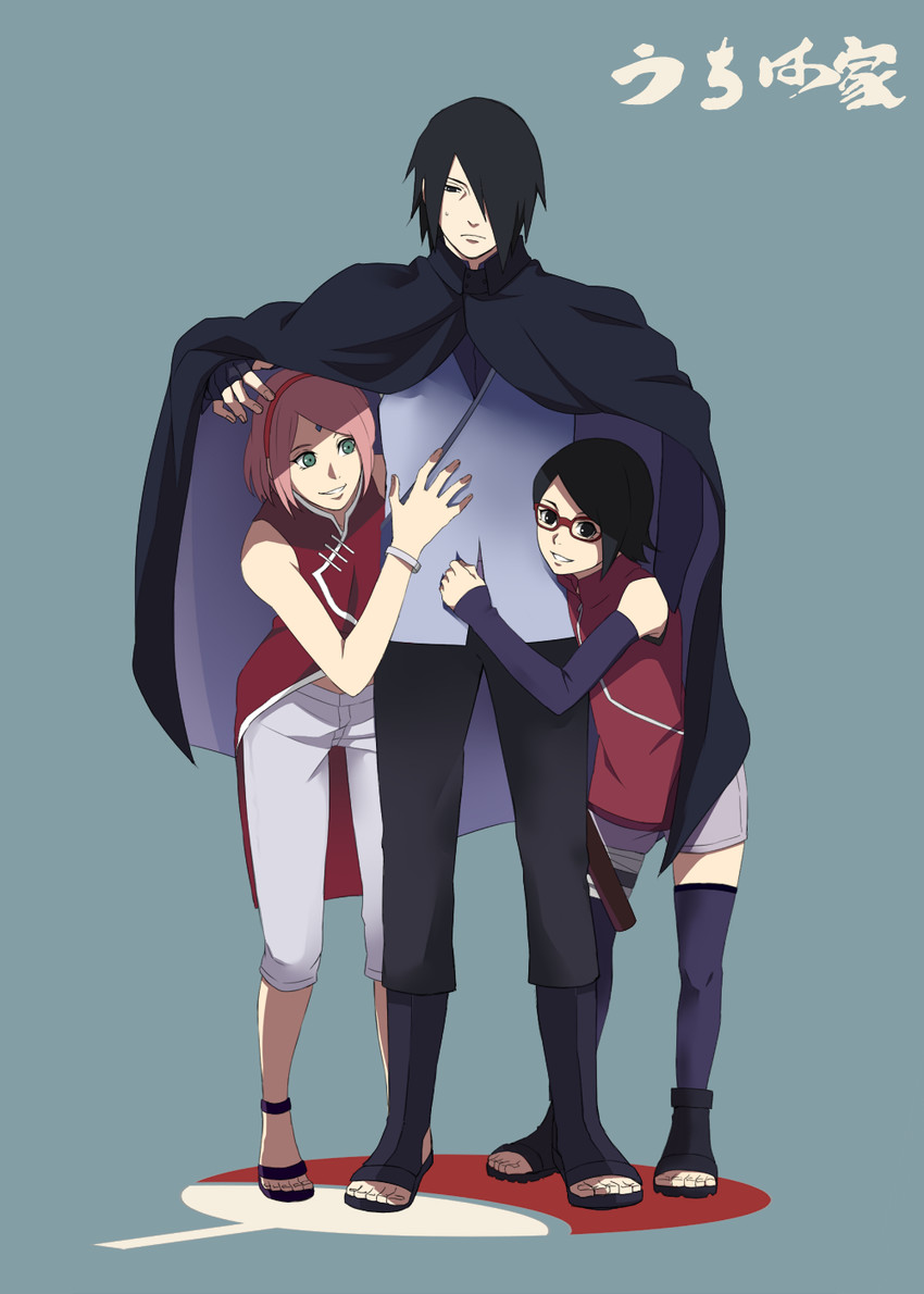 haruno sakura, uchiha sasuke, and uchiha sarada (naruto) drawn by yomi178