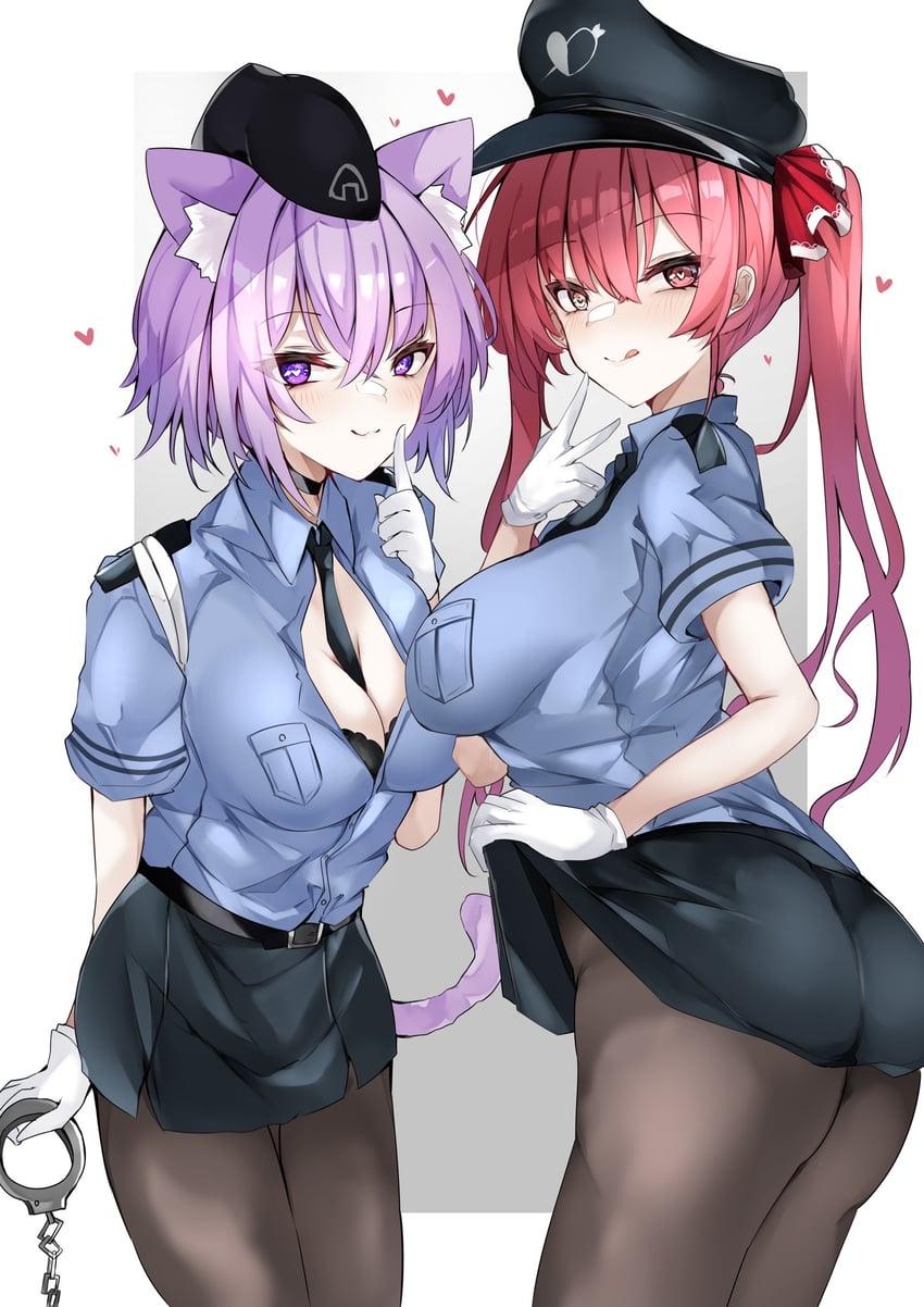 houshou marine and nekomata okayu (hololive) drawn by mutou_mame
