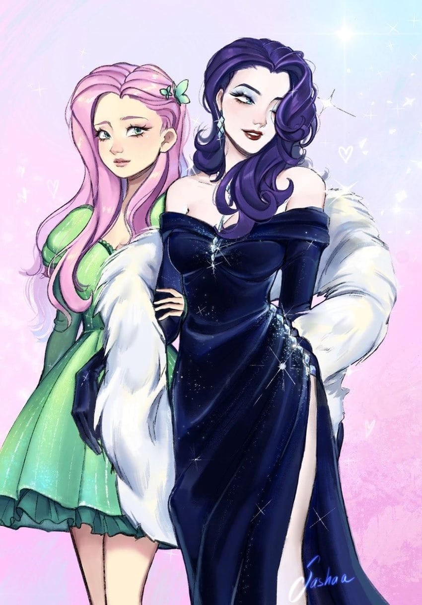 fluttershy and rarity (my little pony and 2 more) drawn by sunsunny31