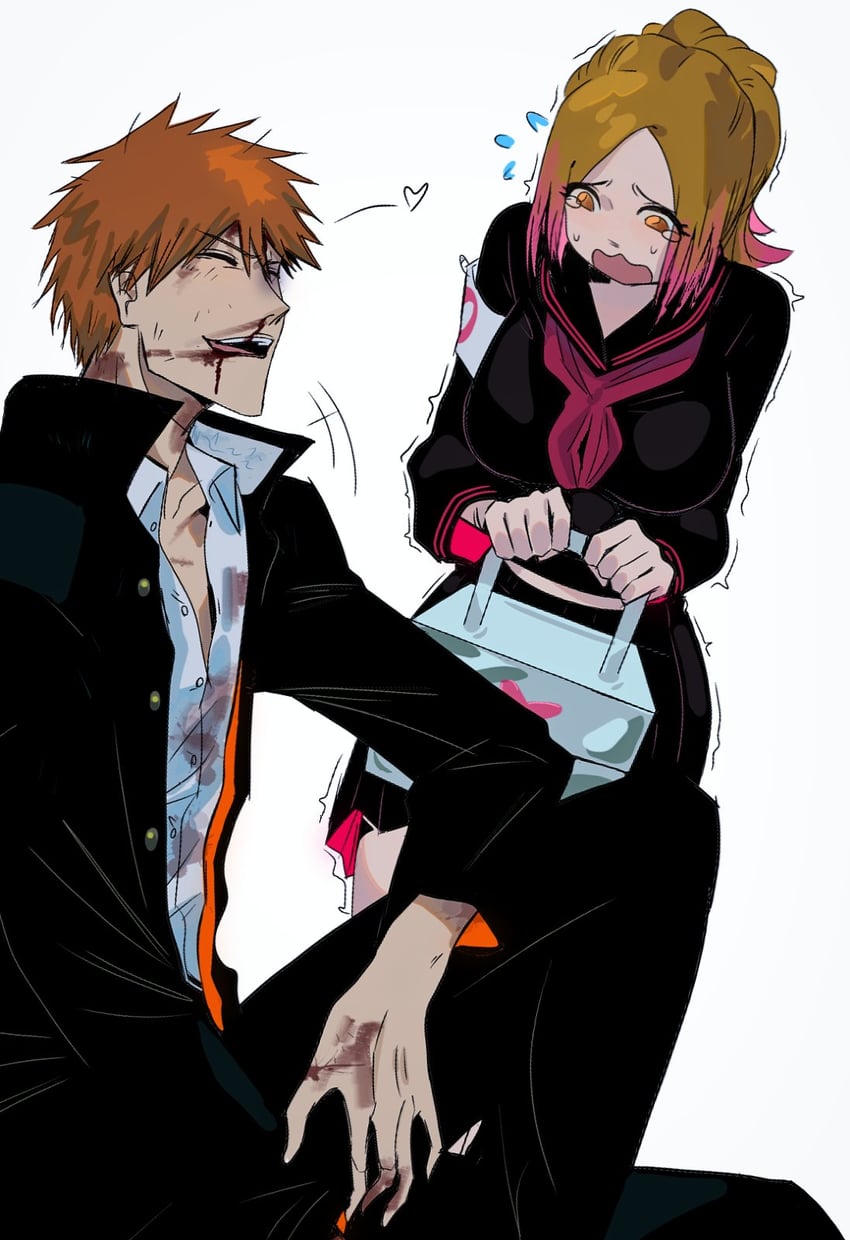 inoue orihime and kurosaki ichigo (bleach) drawn by 31ulkubo