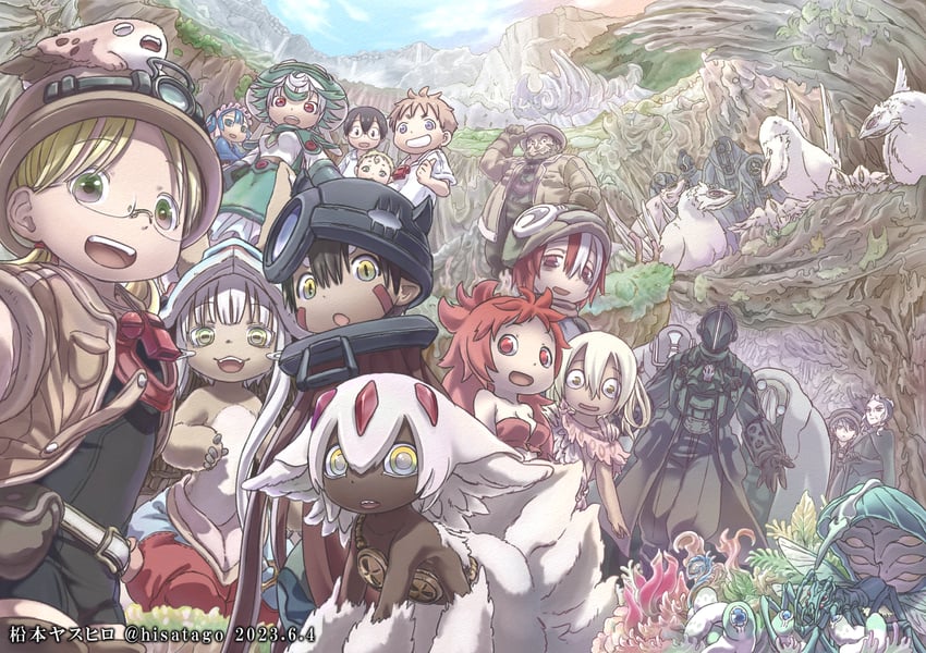 nanachi, reg, faputa, riko, bondrewd, and 16 more (made in abyss) drawn by hisatago