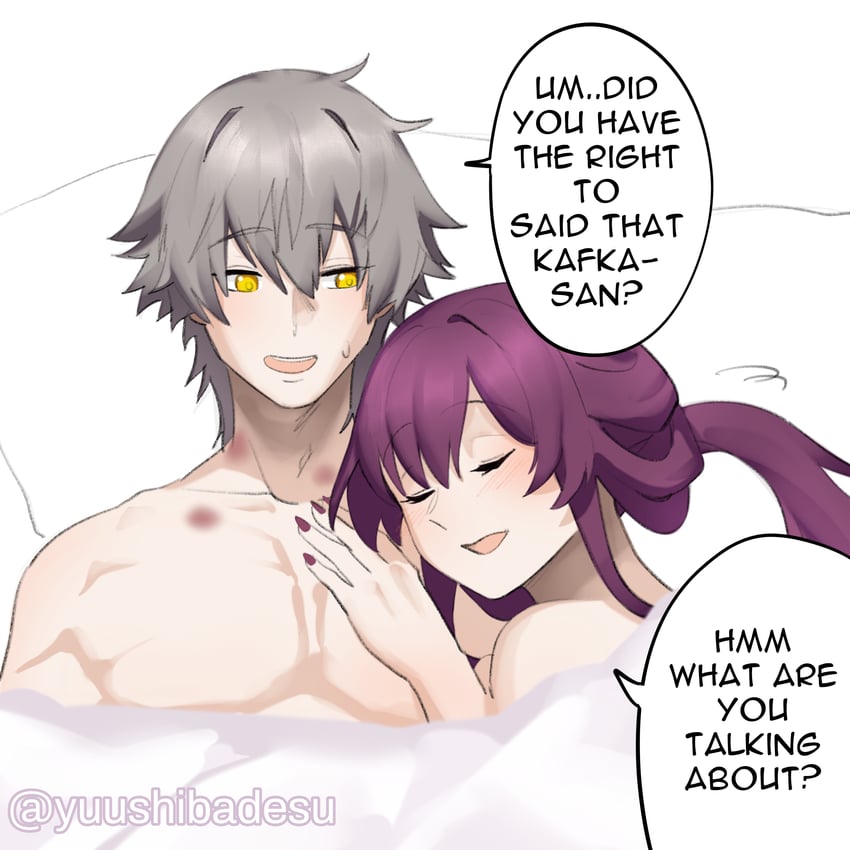 trailblazer, kafka, and caelus (honkai and 1 more) drawn by yuushiba