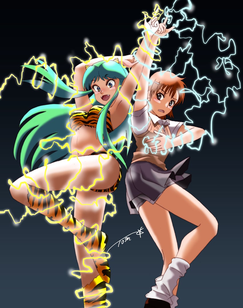 misaka mikoto and lum (toaru majutsu no index and 2 more) drawn by chutohampa
