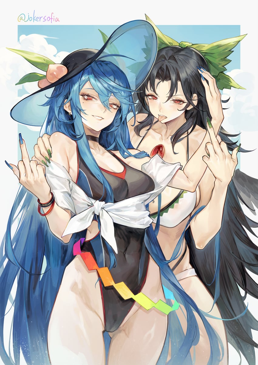 reiuji utsuho and hinanawi tenshi (touhou) drawn by joker_(stjoker)