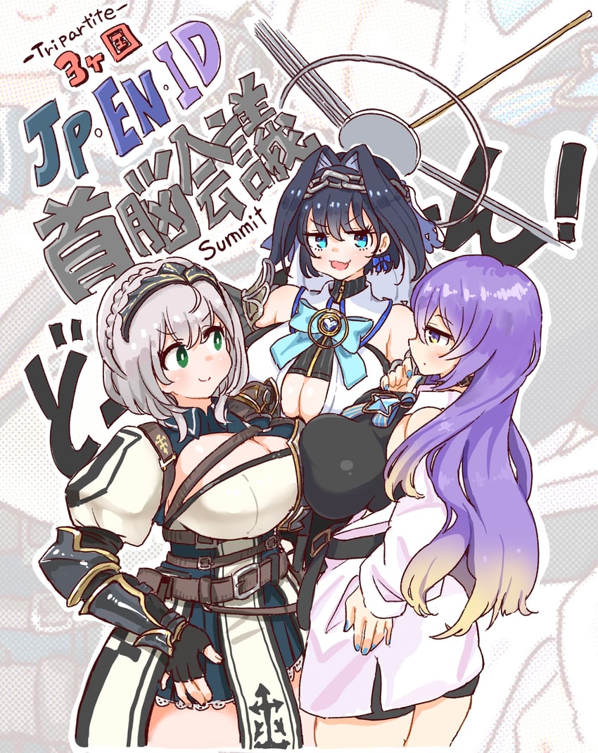 ouro kronii, shirogane noel, and moona hoshinova (hololive and 2 more) drawn by kono_(konomi9a)