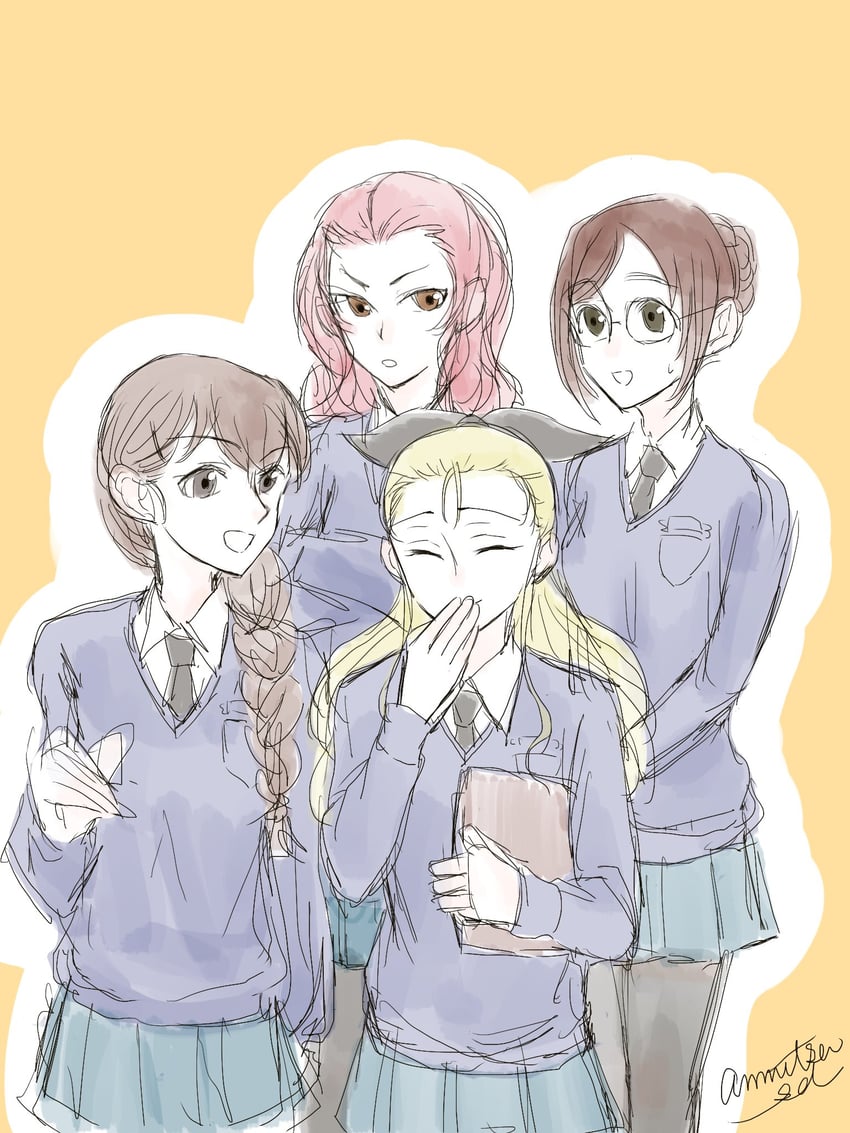 rosehip, assam, rukuriri, and nilgiri (girls und panzer) drawn by anmitsu_sd