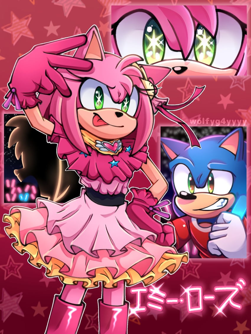 sonic the hedgehog, amy rose, and hoshino ai (sonic and 1 more) drawn by wolfyg4yyyy