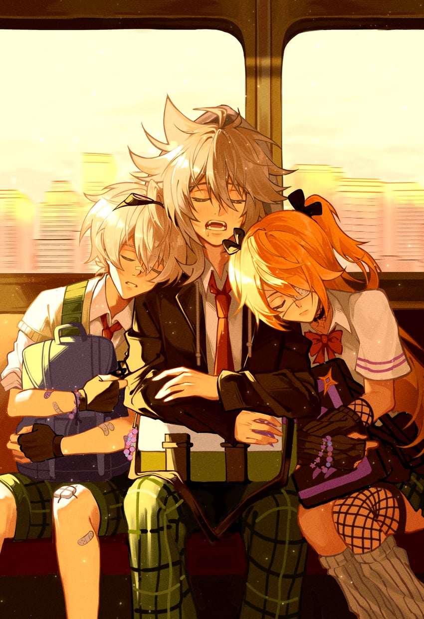 fischl, razor, and bennett (genshin impact) drawn by yoyasei
