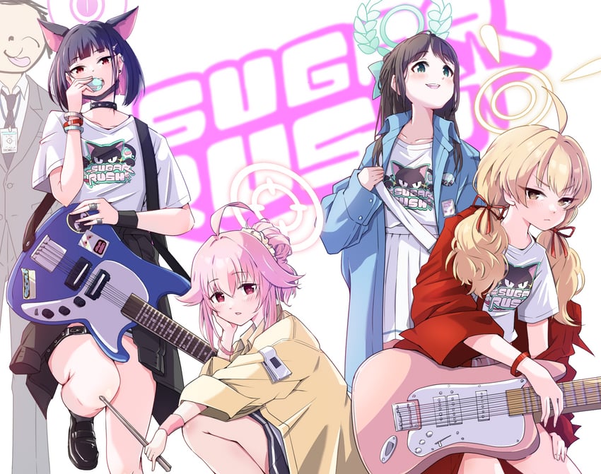 sensei, doodle sensei, kazusa, natsu, airi, and 1 more (blue archive) drawn by mosuke1221