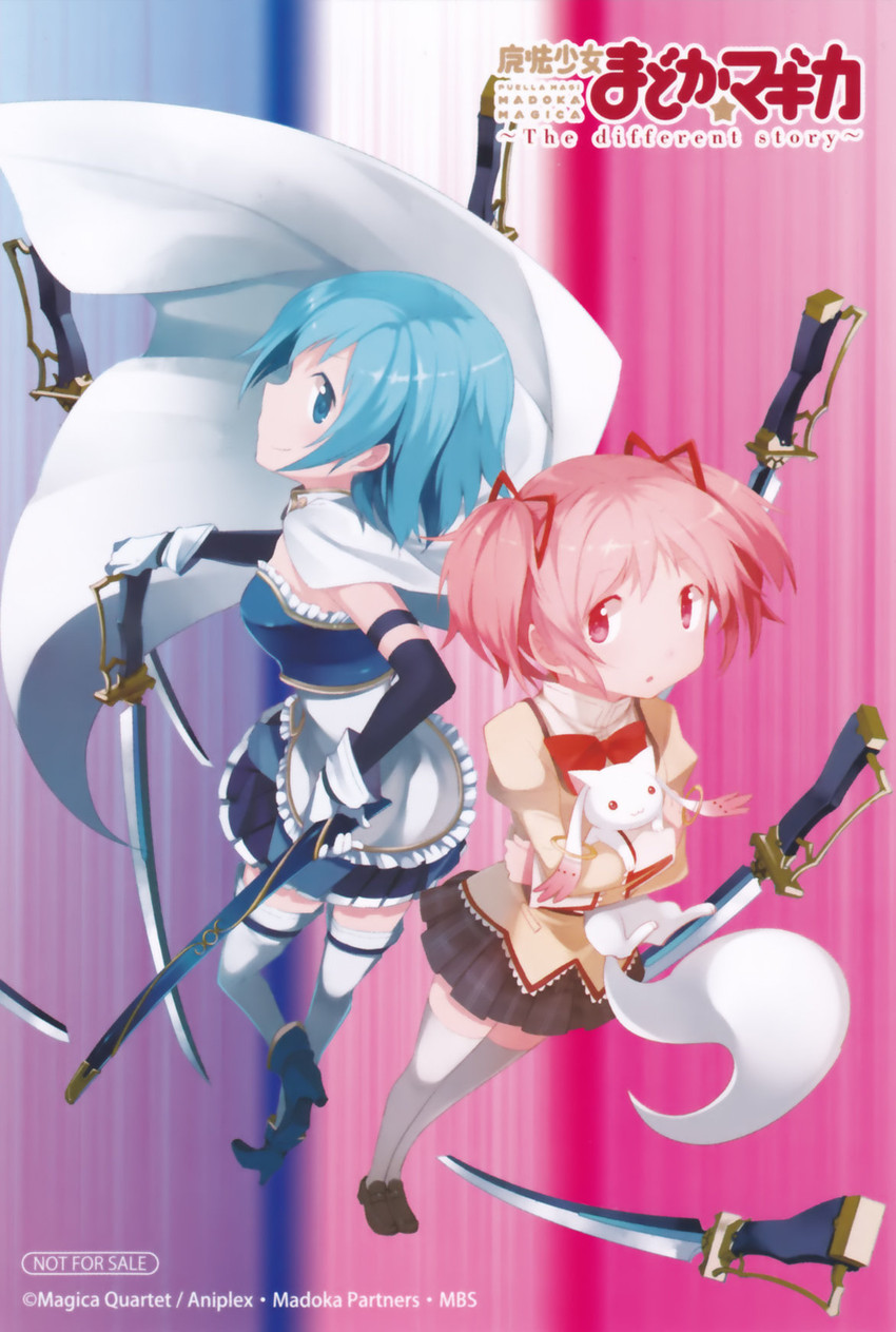 kaname madoka, miki sayaka, and kyubey (mahou shoujo madoka magica) drawn by hanokage
