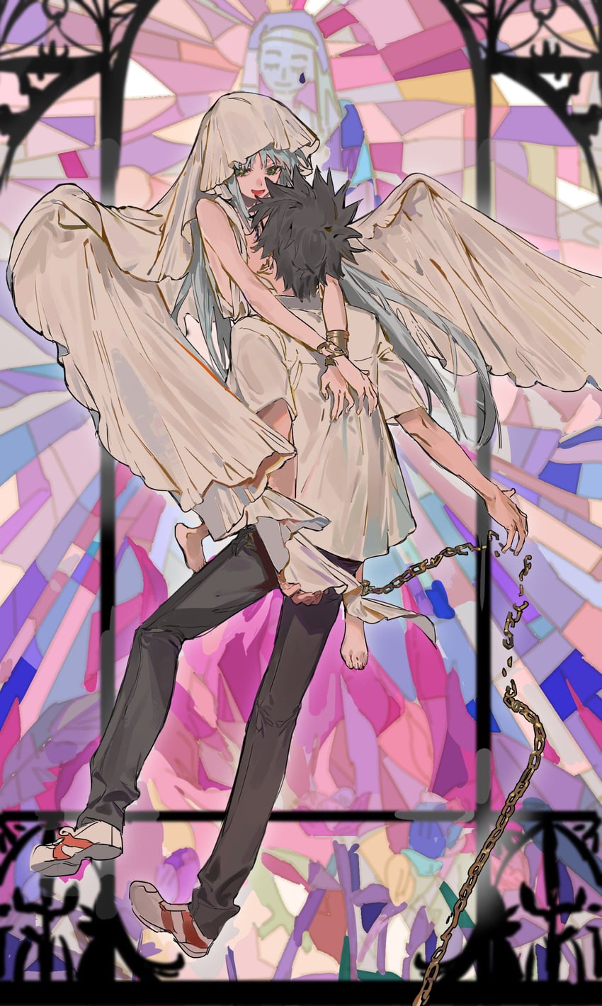 kamijou touma and index (toaru majutsu no index) drawn by qyzhiaiyisheng