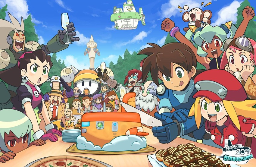 tron bonne, roll caskett, mega man volnutt, data, yuna, and 7 more (mega man and 1 more) drawn by rinji_(bonus-level)