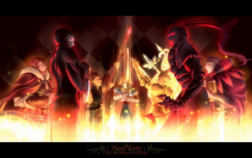 artoria pendragon, saber, gilgamesh, iskandar, diarmuid ua duibhne, and 3 more (fate and 1 more) drawn by kino707
