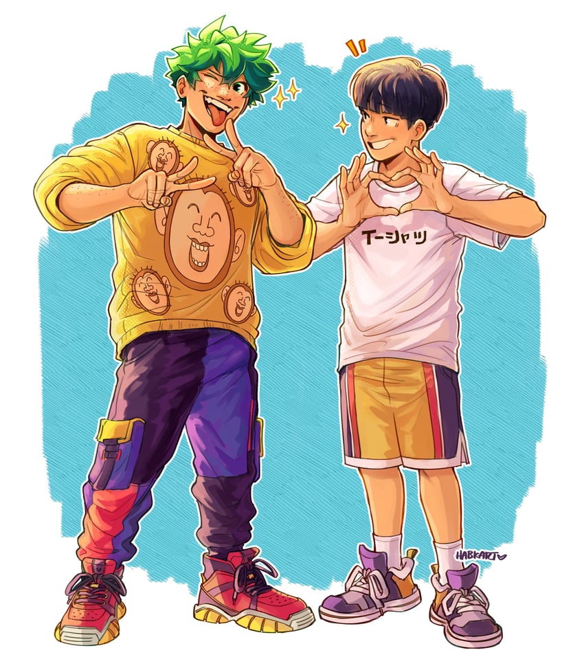 midoriya izuku and kageyama shigeo (boku no hero academia and 1 more) drawn by habkart