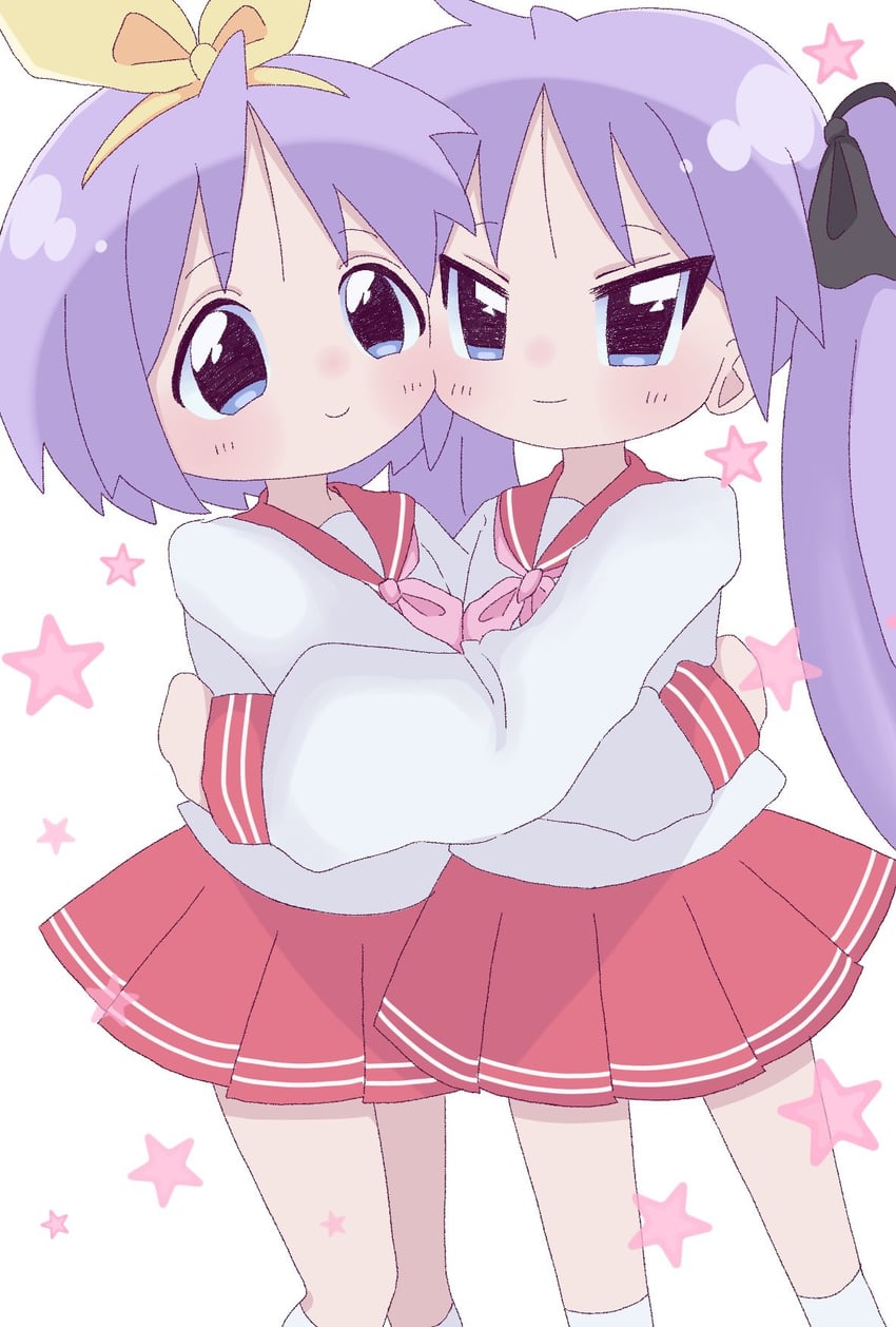 hiiragi kagami and hiiragi tsukasa (lucky star) drawn by yo_ikaaaaa