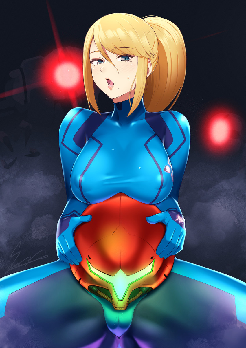 samus aran and e.m.m.i. (metroid and 1 more) drawn by sawasa
