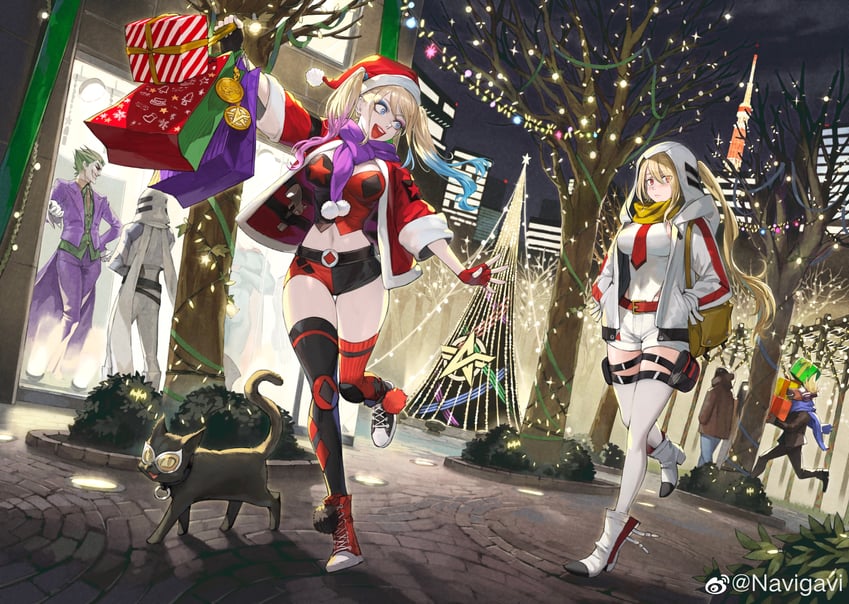 harley quinn and joker (dc comics and 2 more) drawn by jun_(navigavi)