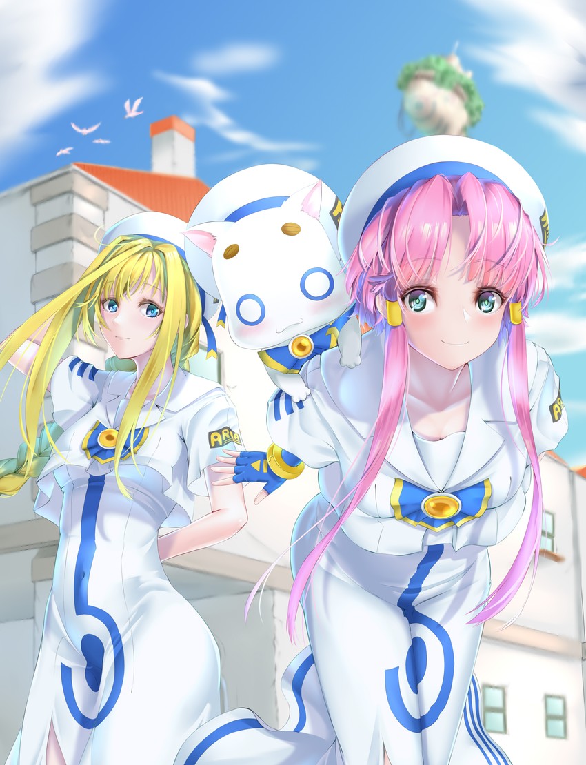 mizunashi akari, aria pokoteng, and alicia florence (aria) drawn by kamehito
