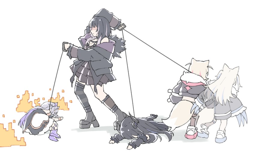 shiori novella, nerissa ravencroft, fuwawa abyssgard, mococo abyssgard, and koseki bijou (hololive and 1 more) drawn by kukie-nyan