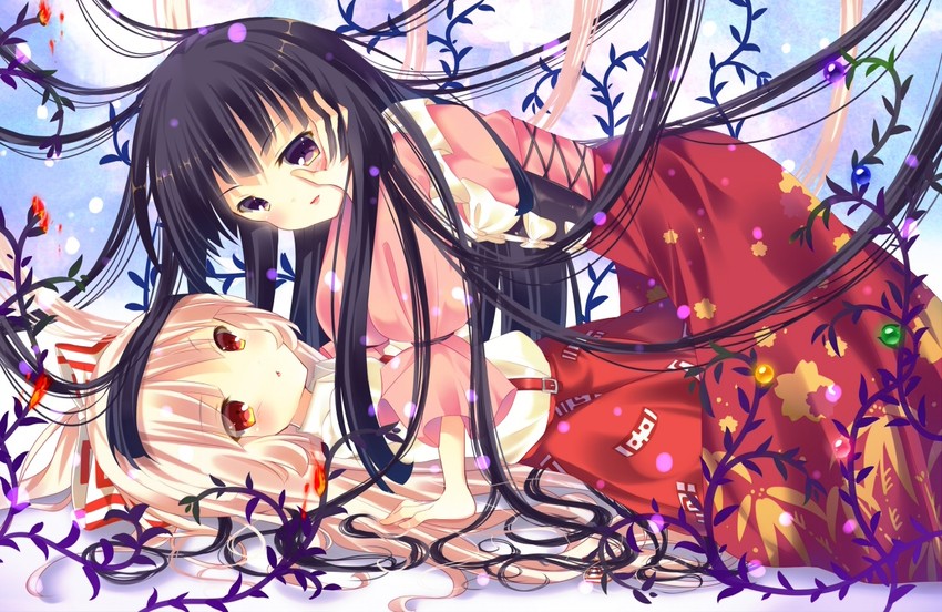 fujiwara no mokou and houraisan kaguya (touhou) drawn by bekotarou