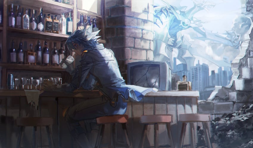 fudo yusei and shooting quasar dragon (yu-gi-oh! and 1 more) drawn by momentcorefly
