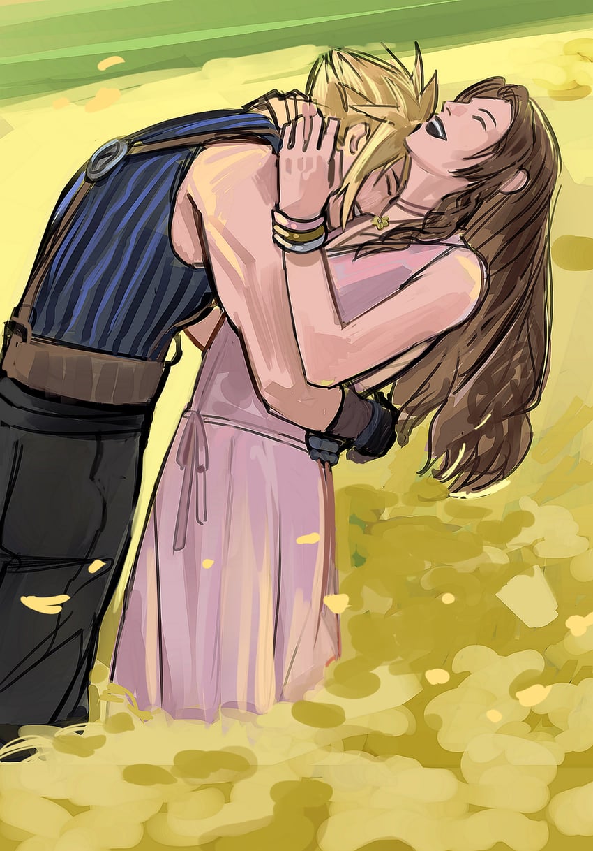 cloud strife and aerith gainsborough (final fantasy and 3 more) drawn by newb_ff7r