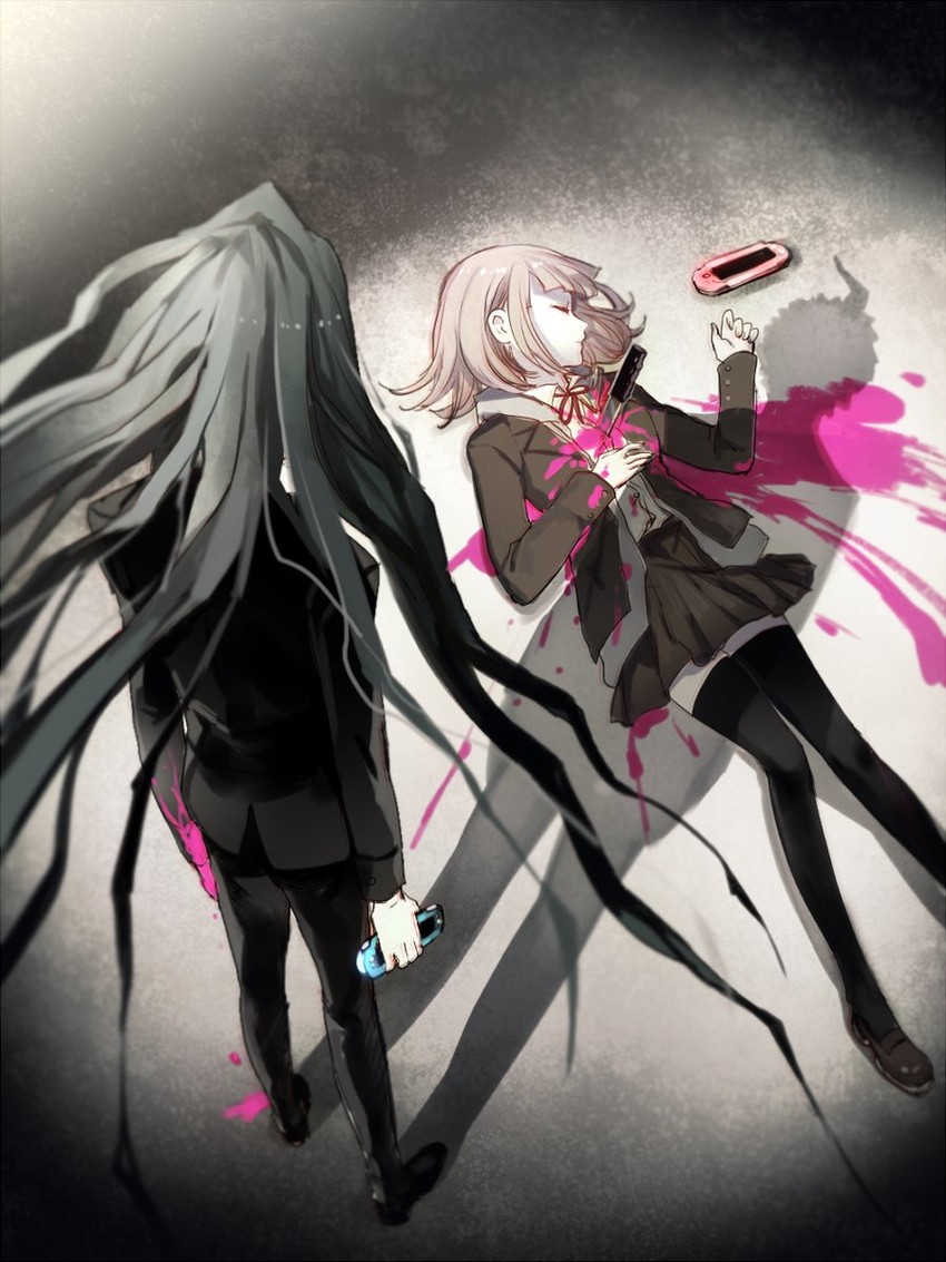 nanami chiaki, hinata hajime, and kamukura izuru (danganronpa and 1 more) drawn by shell_(shell518)