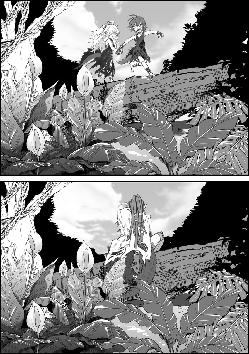 tomimi, gavial, and gavial the invincible (arknights) drawn by ban_syou