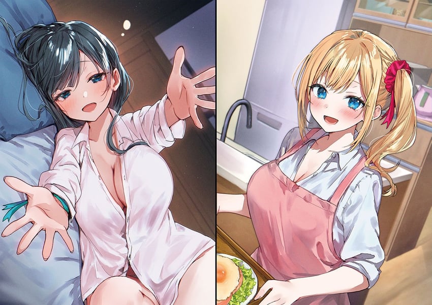 ina akari and ina nanako (madogiwa henshuu to baka ni sareta ore ga futago jk to doukyo suru koto ni natta) drawn by tomozero