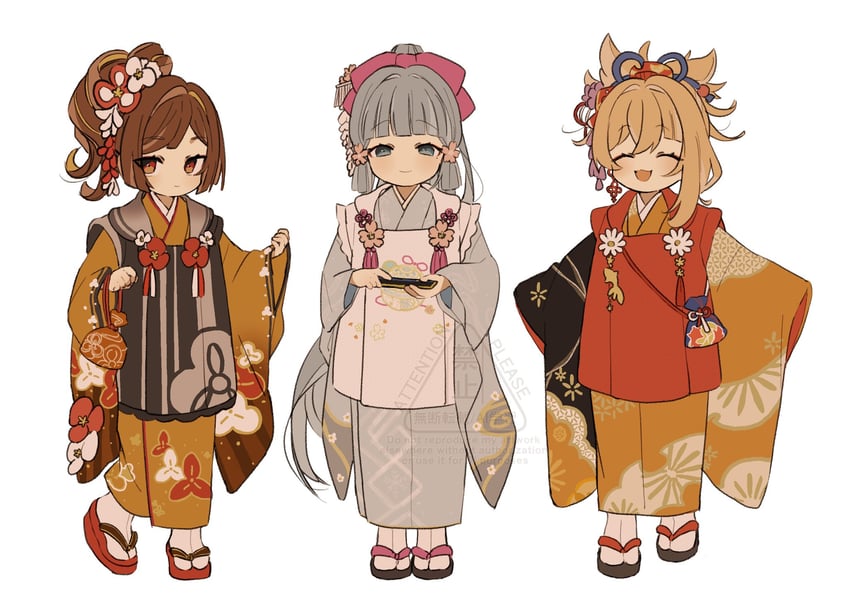 kamisato ayaka, yoimiya, and chiori (genshin impact) drawn by iwashi_(iwashi008)