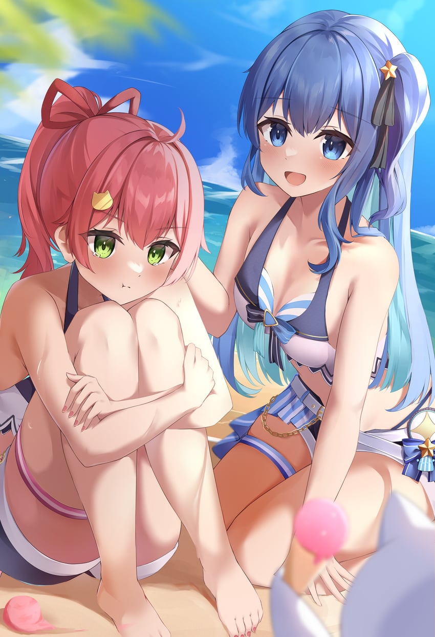 hoshimachi suisei and sakura miko (hololive) drawn by cet_(hajisirazunoko)
