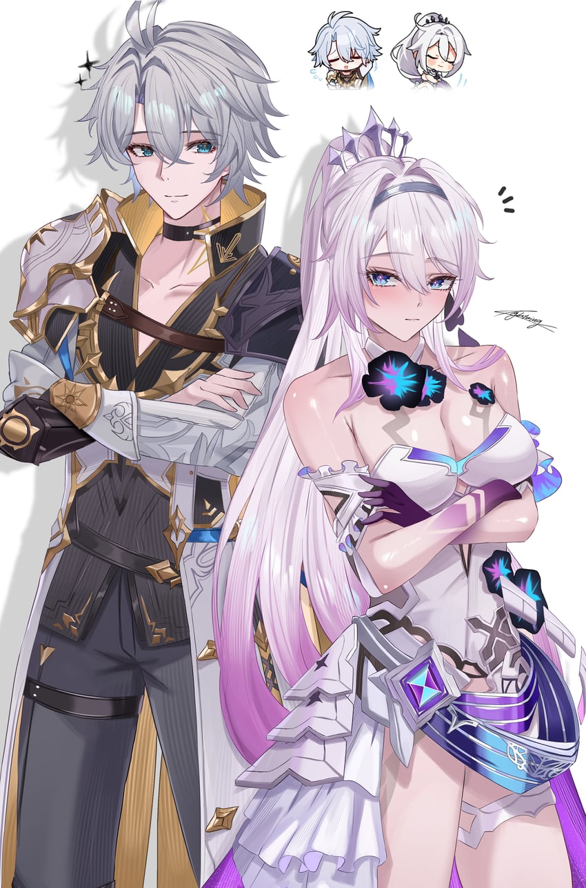 kiana kaslana and phainon (honkai and 2 more) drawn by miya-chan_(lightning0730)