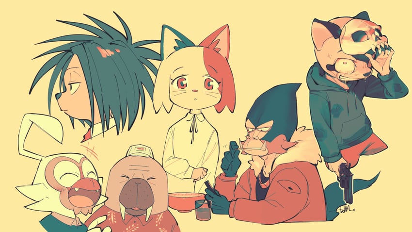 yano, odokawa hiroshi, dobu, tanaka hajime, ichimura shiho, and 1 more (odd taxi) drawn by batta1107