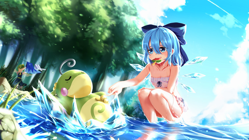 cirno, daiyousei, and politoed (touhou and 1 more) drawn by tendo_(zhazhatiantong)