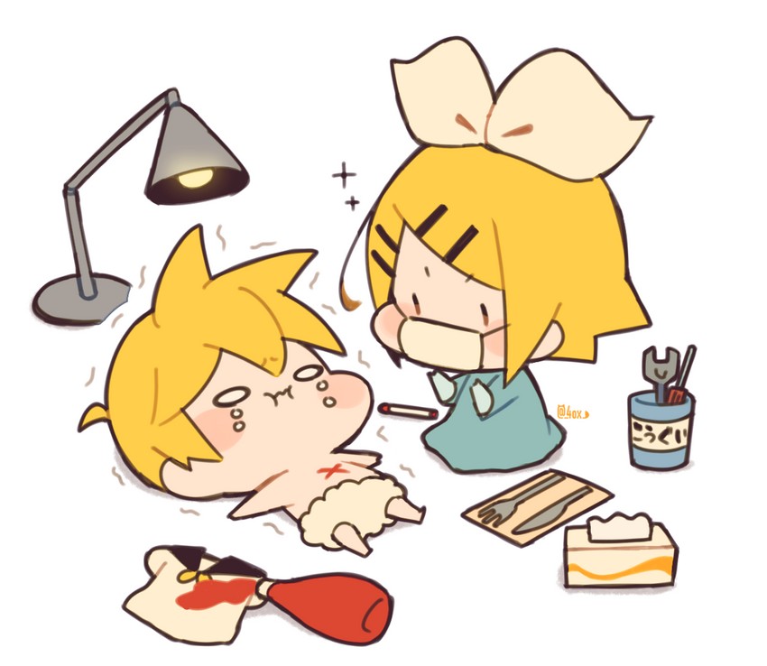 kagamine rin and kagamine len (vocaloid) drawn by kitsune_no_ko
