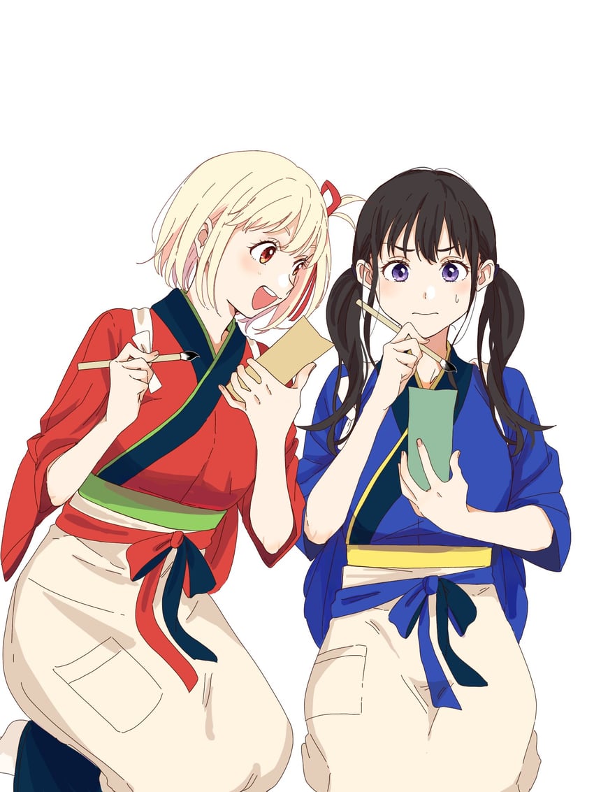 nishikigi chisato and inoue takina (lycoris recoil) drawn by yomo_(moo_777_moo)