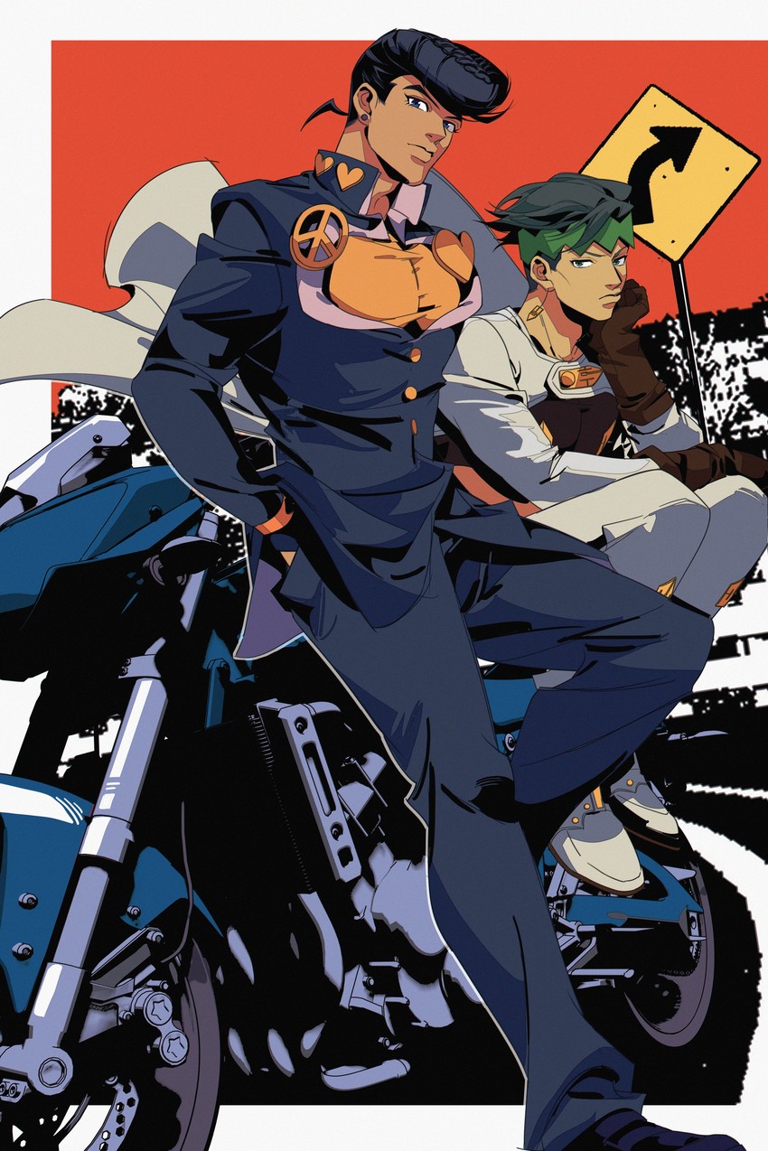 higashikata josuke and kishibe rohan (jojo no kimyou na bouken and 1 more) drawn by al_(ahr)
