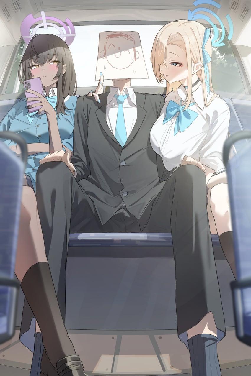 sensei, doodle sensei, asuna, and karin (blue archive) drawn by applepie_(12711019)