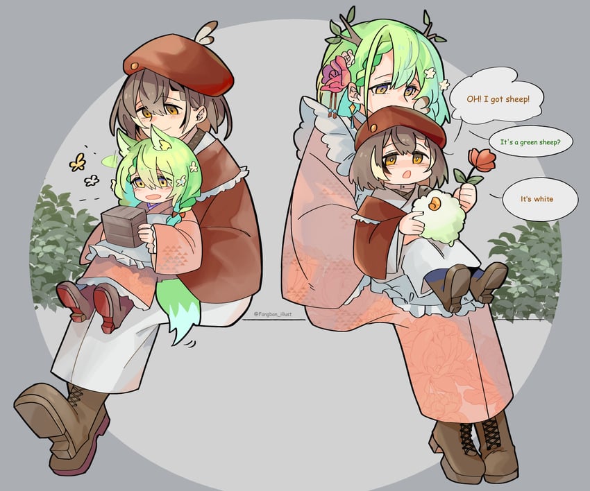 nanashi mumei and ceres fauna (hololive and 1 more) drawn by fongban_illust