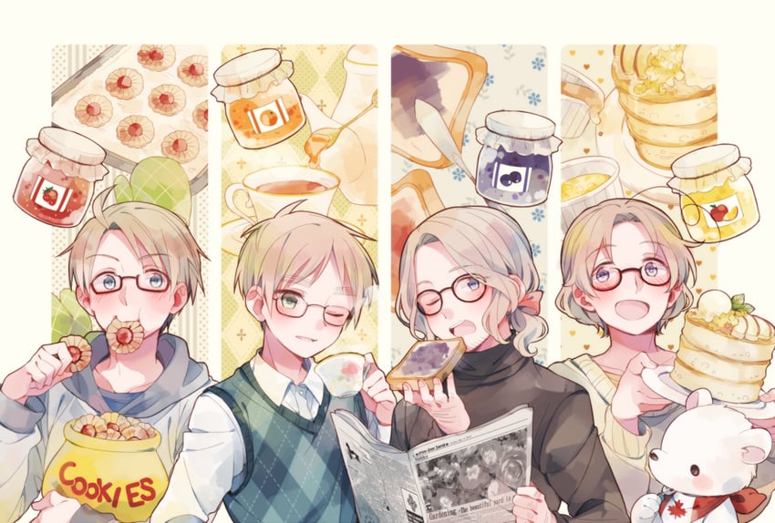 america, united kingdom, france, and canada (axis powers hetalia) drawn by saku_anna
